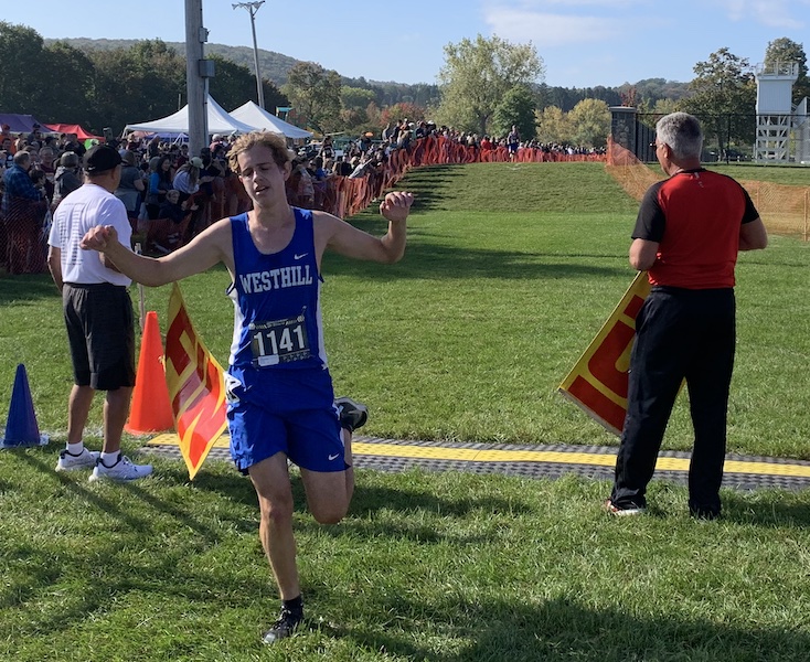 Image of the Bill DeLude Boys Varsity race winner Drew O'Reilly from Westhill