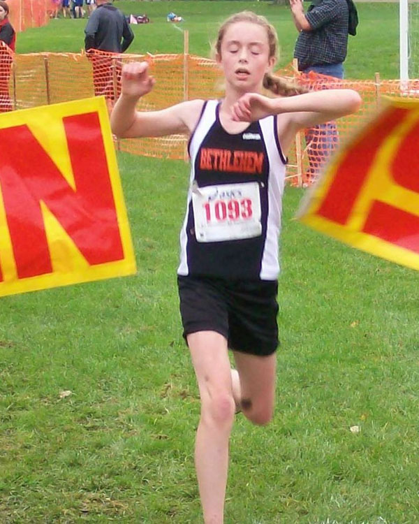 Image of the Utica Police and Fire Fighters Memorial Girls JV race winner Holly Machabee from Bethlehem