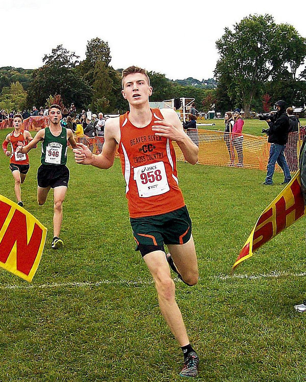 Image of the Bill DeLude Boys Varsity race winner Connor Demo from Beaver River
