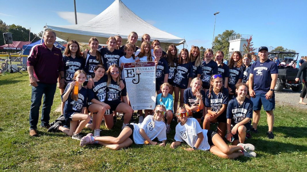 Image of the Fred Ferris and Howard Rubin Girls Modified winning team St. Mary - Brockville, presented by Mr. Mello Testa